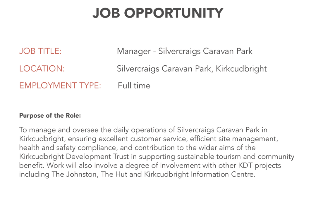 Job Opportunity – Manager at Silvercraigs Caravan Park